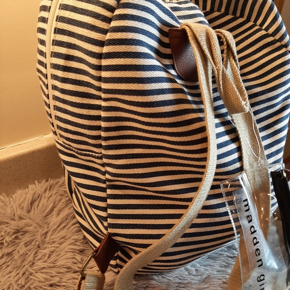 Madden Girl Backpack Blue and Cream Stripped - Picture 12 of 16
